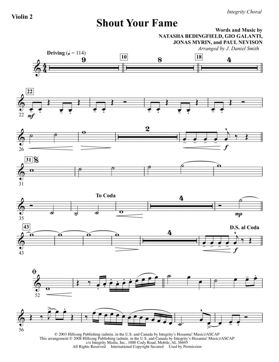 Shout Your Fame - Violin 2 Choir scores gallery preview page 1