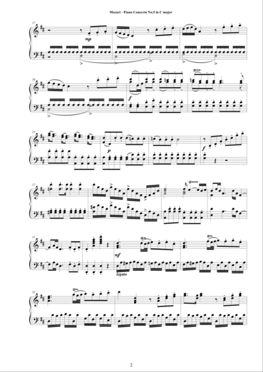 Mozart - Piano Concerto No.5 in D major K 175 - Complete Piano Version Piano Solo scores gallery preview page 2