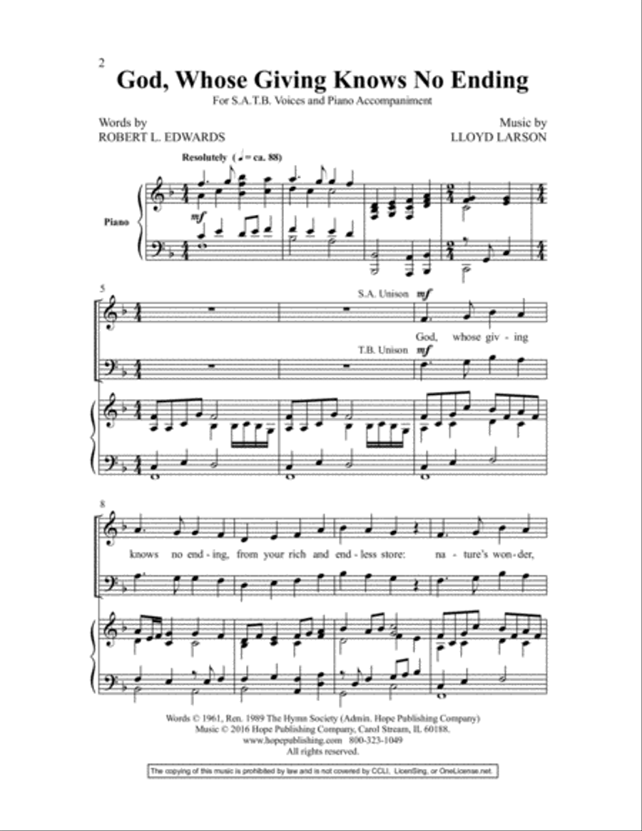 God, Whose Giving Knows No Ending 4-Part scores gallery preview page 3