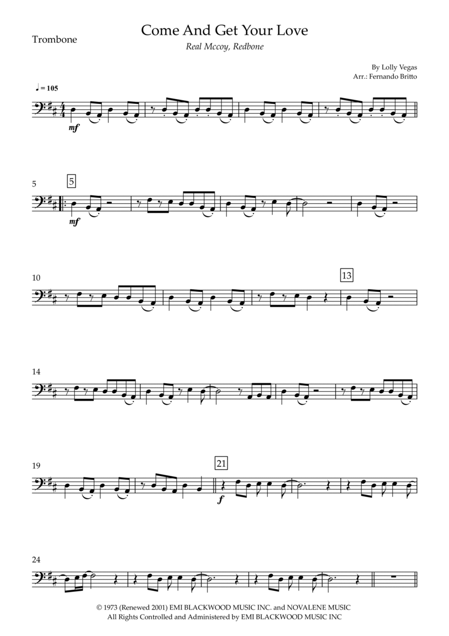 Come And Get Your Love Trombone Solo scores gallery preview page 1