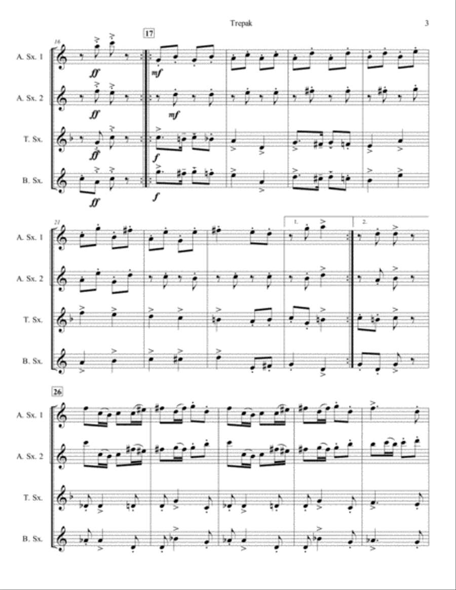 Trepak from The Nutcracker Suite for Saxophone Quartet (SATB or AATB) Saxophone Quartet scores gallery preview page 3