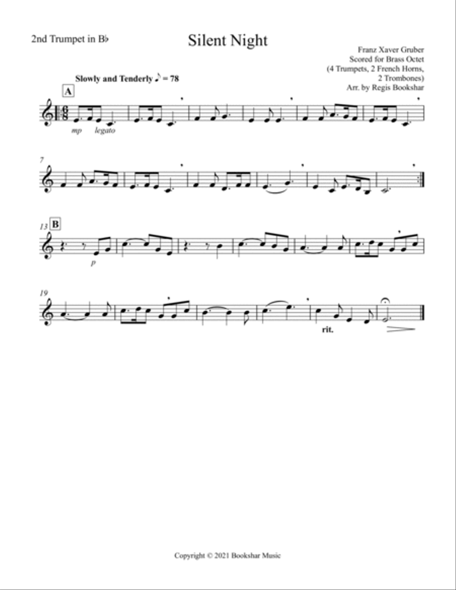 Silent Night (Bb) (Brass Octet - 4 Trp, 2 Hrn, 2 Trb) Brass Ensemble scores gallery preview page 6