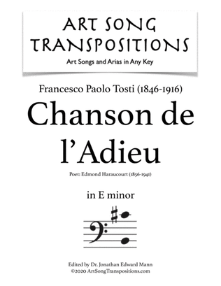 TOSTI: Chanson de l'Adieu (transposed to E minor, bass clef)