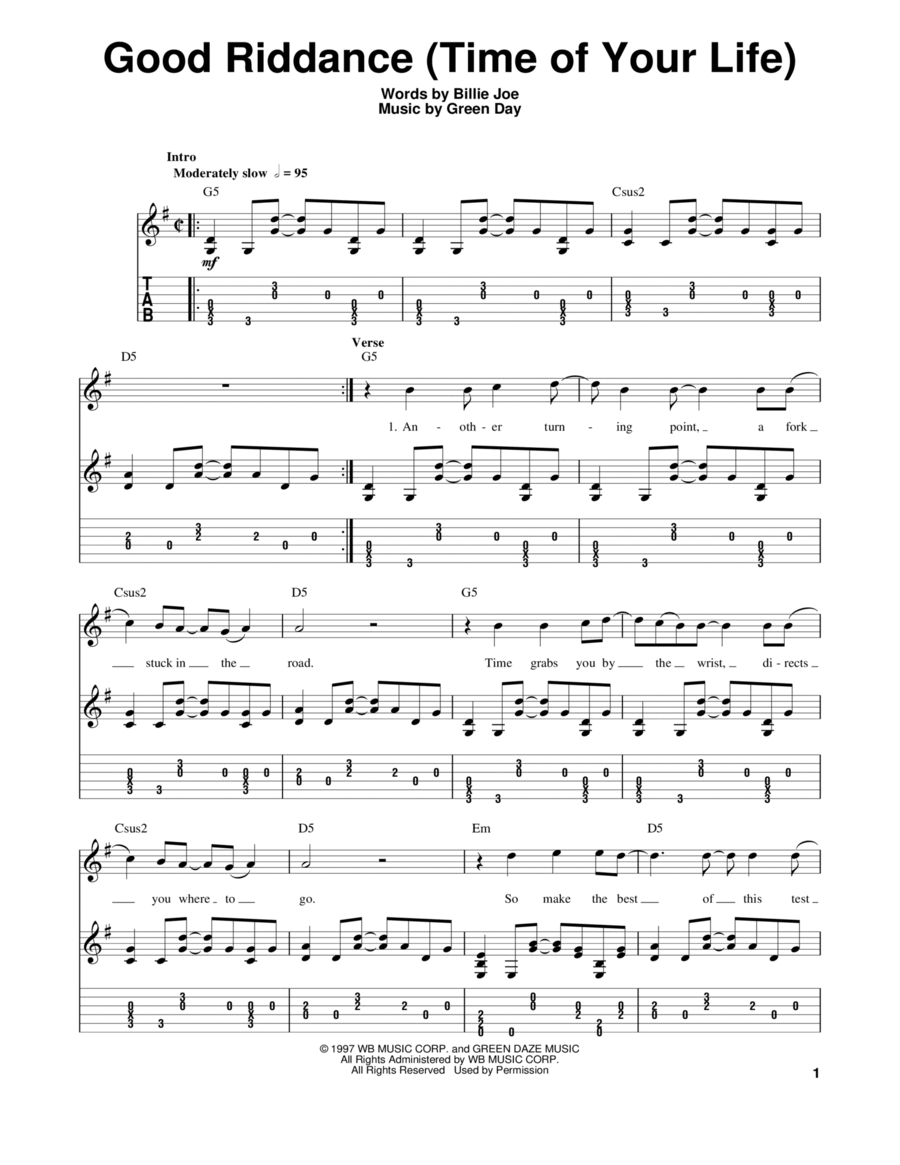 Good Riddance (Time Of Your Life) Electric Guitar scores gallery preview page 1