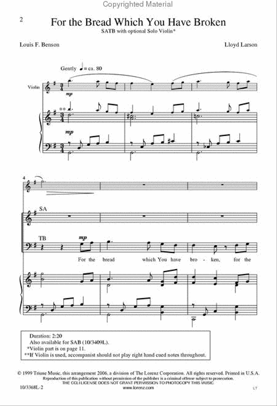 For the Bread Which You Have Broken 4-Part scores gallery preview page 2