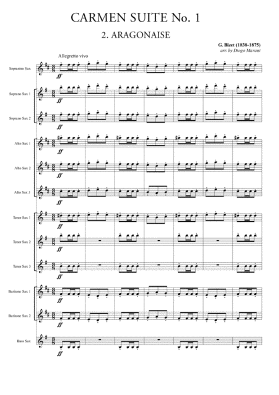 Carmen Suite No. 1 (Part One) for Saxophone Ensemble Woodwind Ensemble scores gallery preview page 5