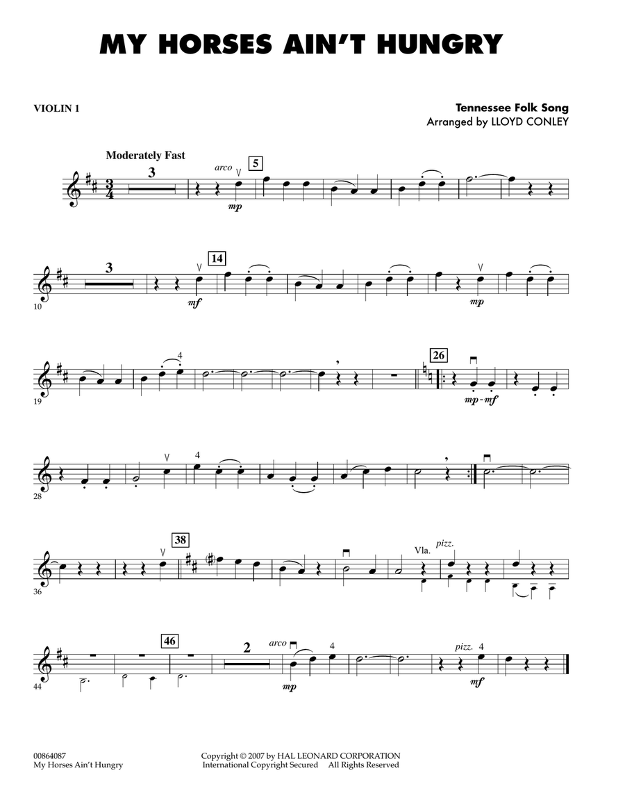 My Horses Ain't Hungry - Violin 1 Orchestra scores gallery preview page 1