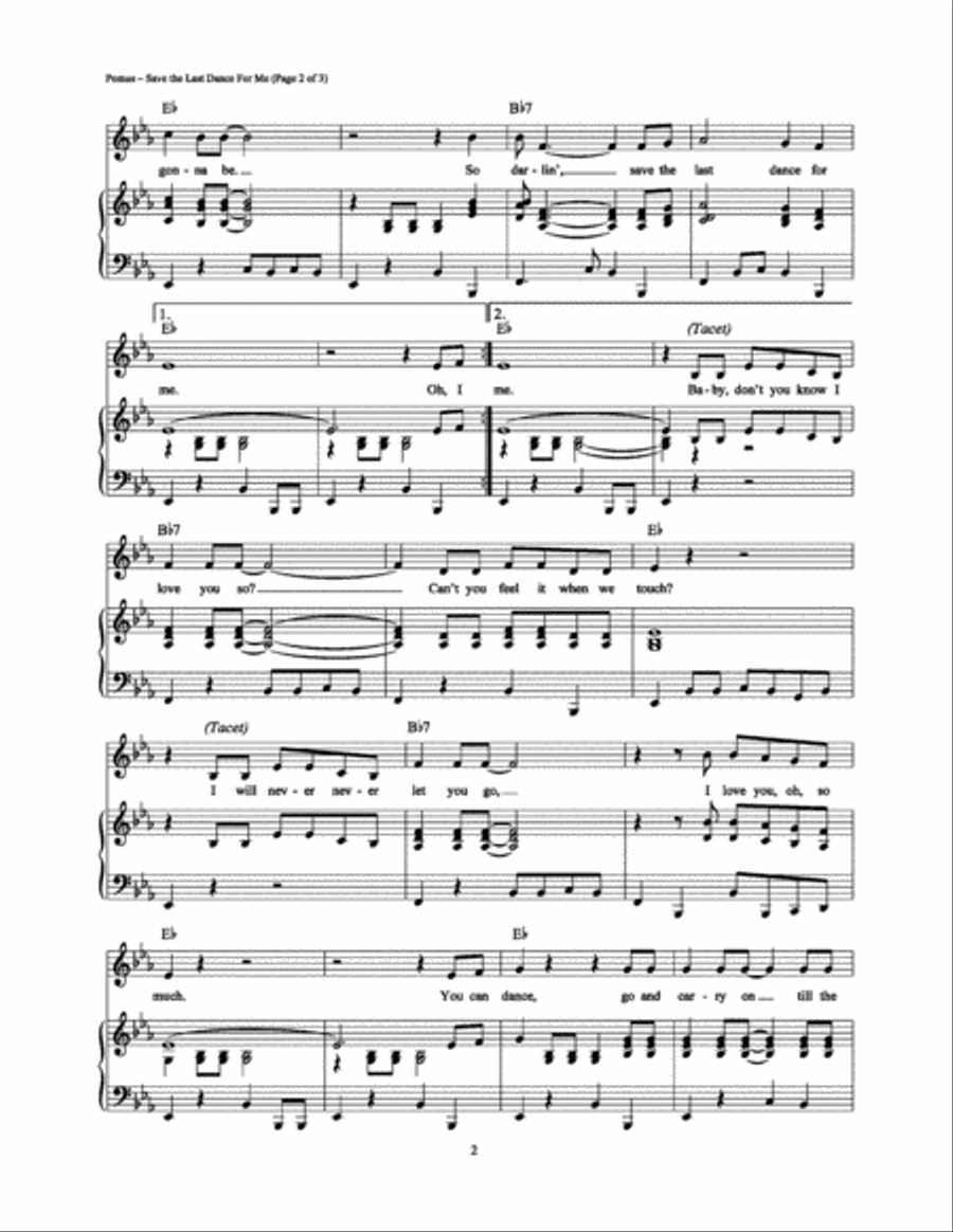 Save The Last Dance For Me Piano, Vocal, Guitar scores gallery preview page 2