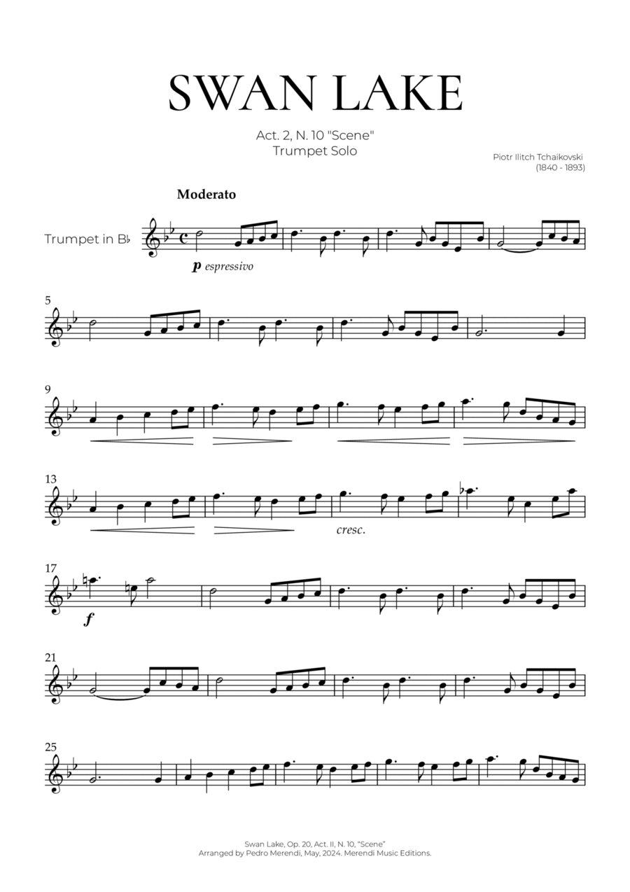 Swan Lake (Trumpet Solo) - Tchaikovsky B-Flat Trumpet scores gallery preview page 1