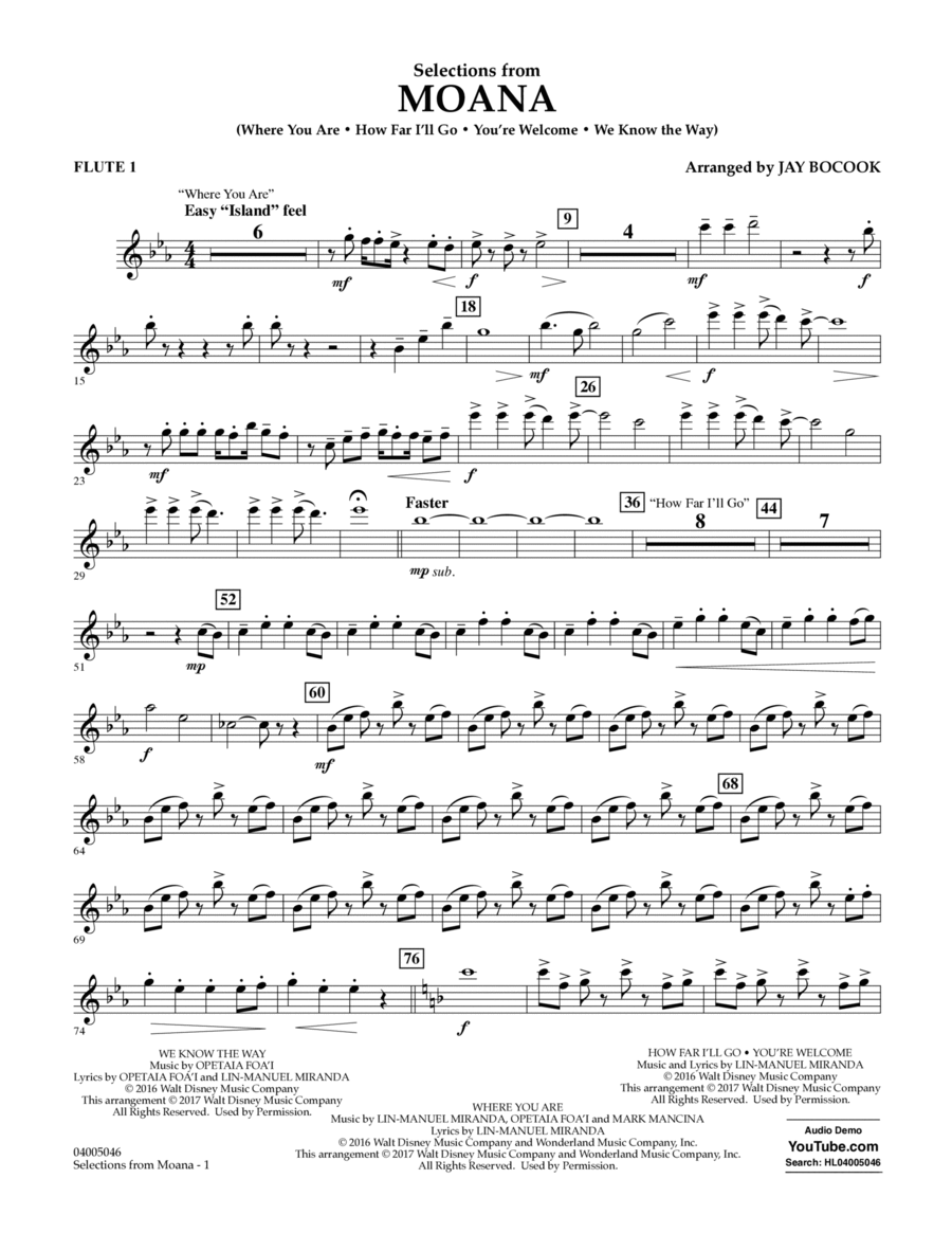 Selections from Moana - Flute 1 Concert Band scores gallery preview page 1