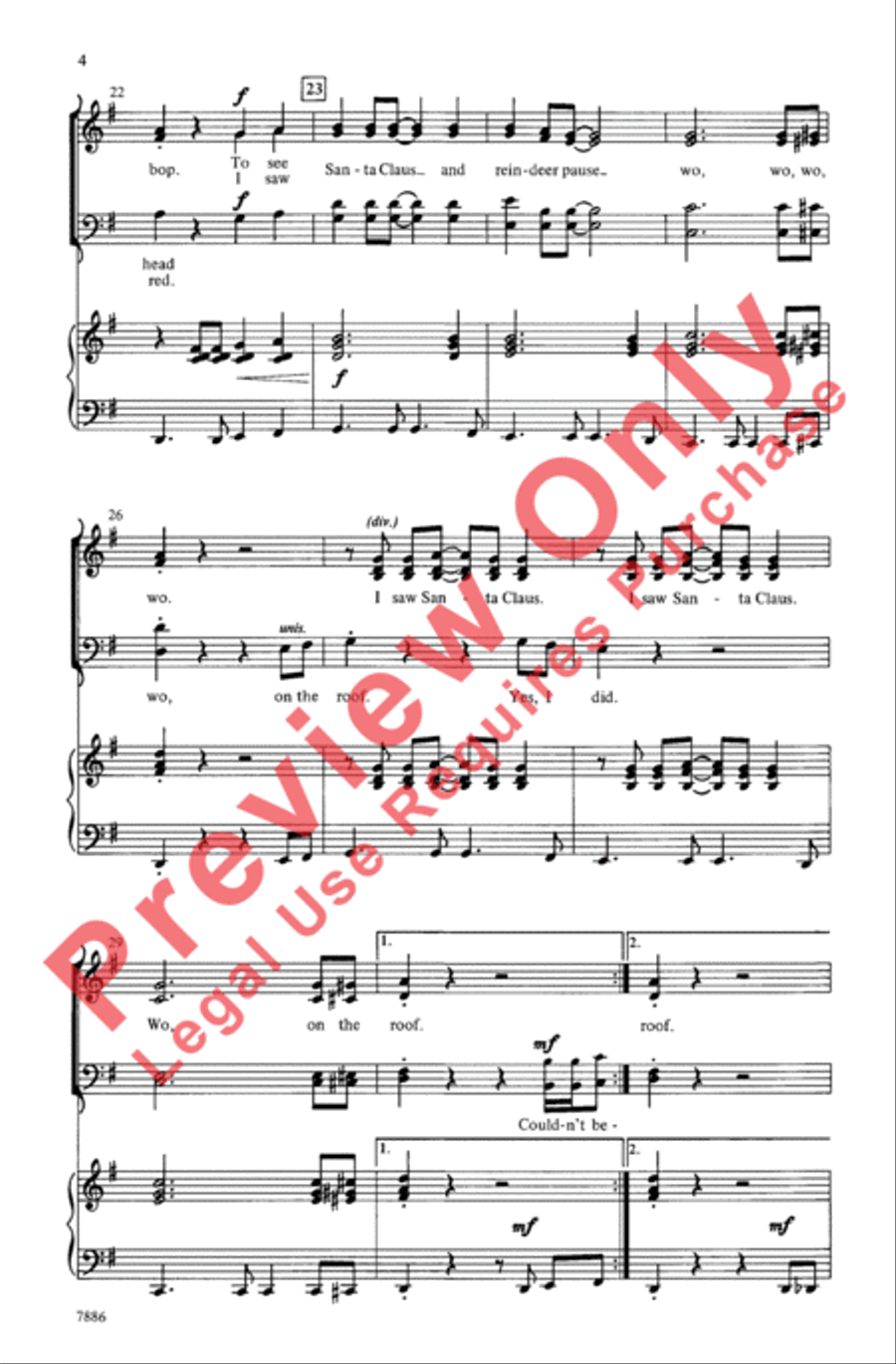 On the Roof (I Saw Santa Claus) 4-Part scores gallery preview page 4