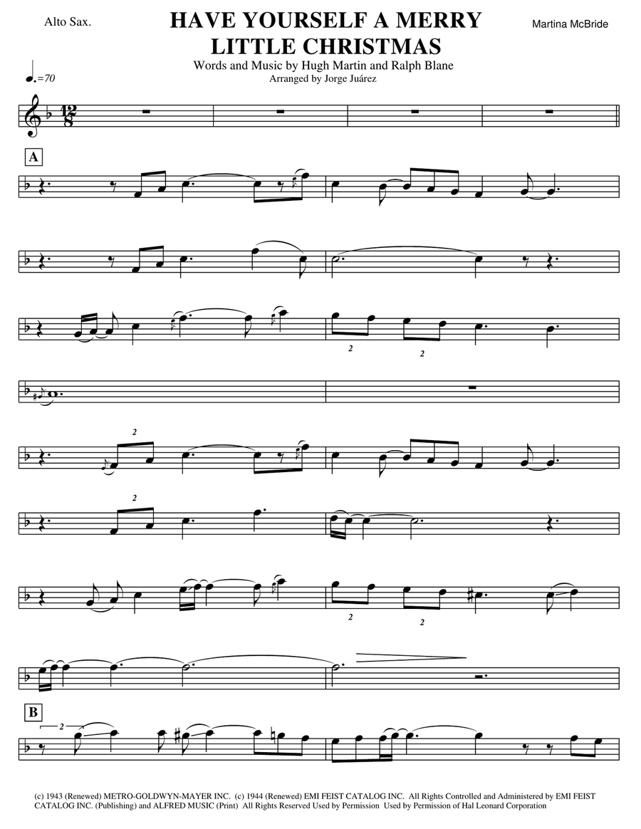 Have Yourself A Merry Little Christmas from MEET ME IN ST. LOUIS Alto Saxophone scores gallery preview page 1