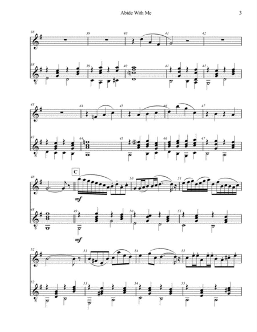 Abide with Me for Flute (C instrument) and Guitar Flute scores gallery preview page 4