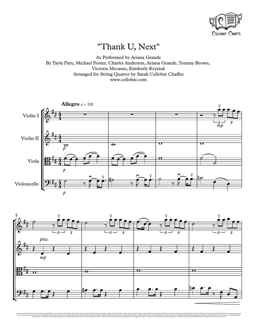 Thank U, Next String Quartet scores gallery preview page 1