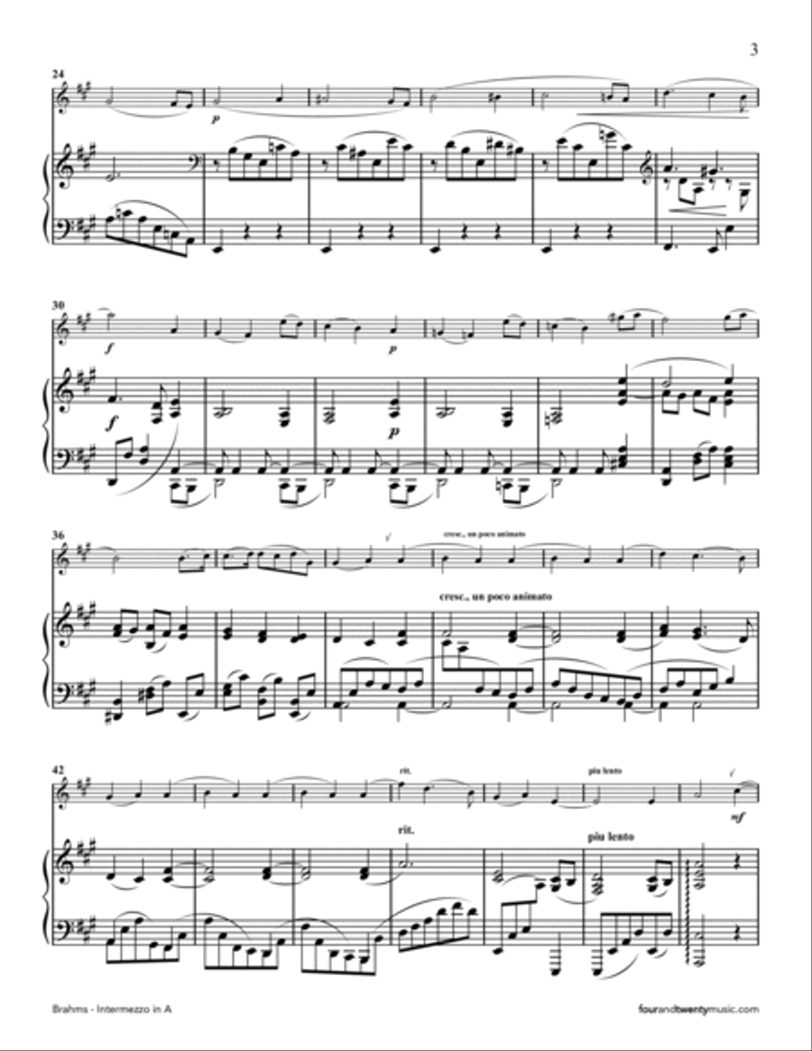 Intermezzo in A, opus 118 no 2 arranged for flute and piano Flute Solo scores gallery preview page 3