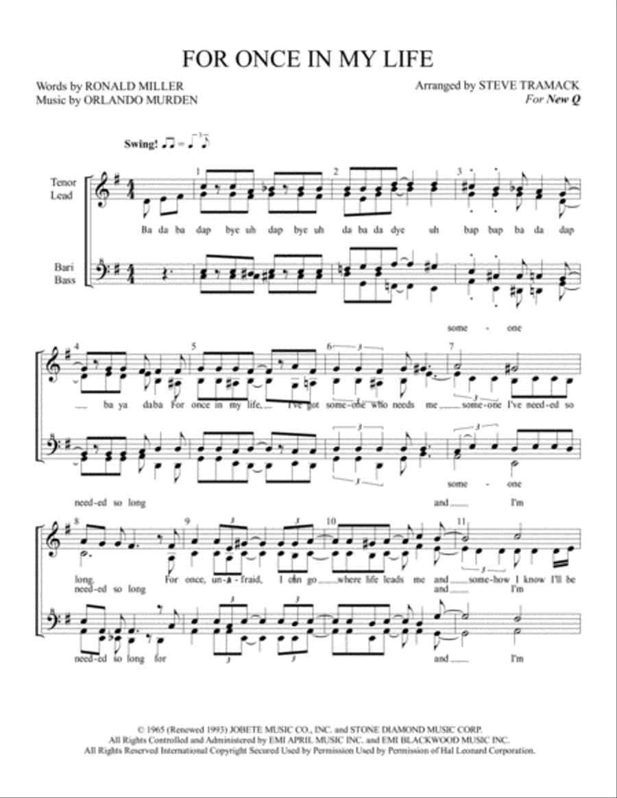 For Once In My Life SSAA scores gallery preview page 1