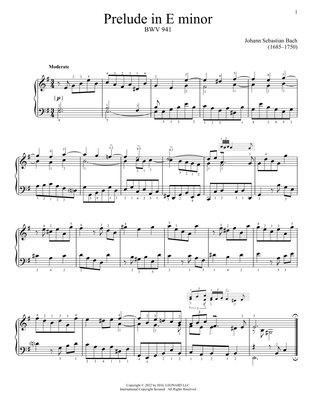 Book cover for Prelude In E Minor, BWV 941