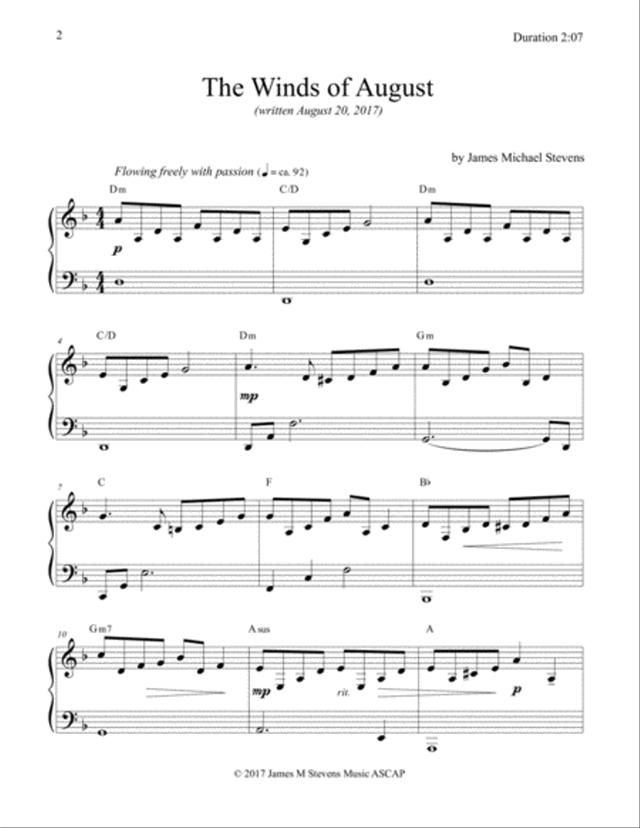 The Winds of August - Piano Solo Piano Solo scores gallery preview page 2