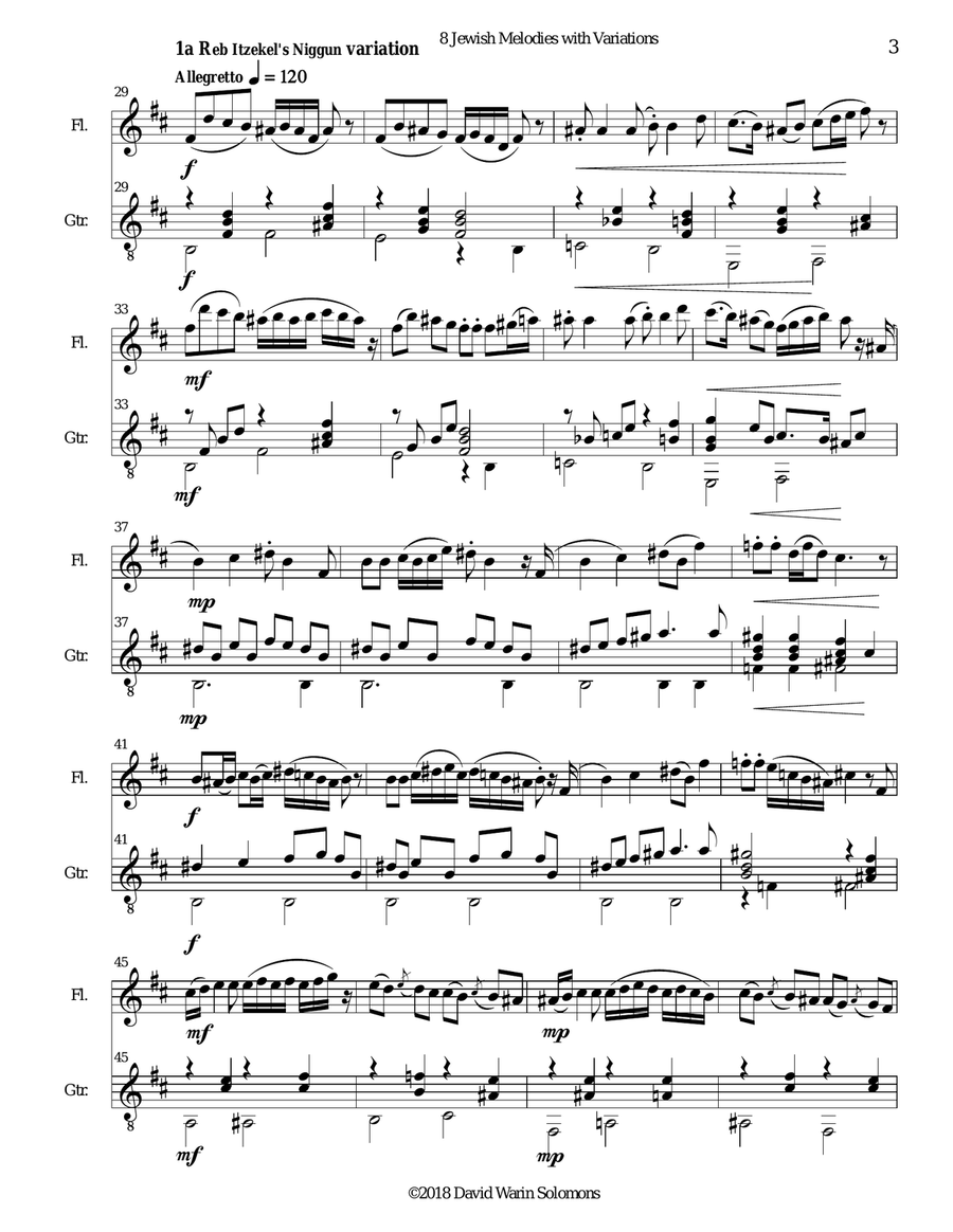 8 Jewish Melodies with Variations for flute and guitar Flute scores gallery preview page 3