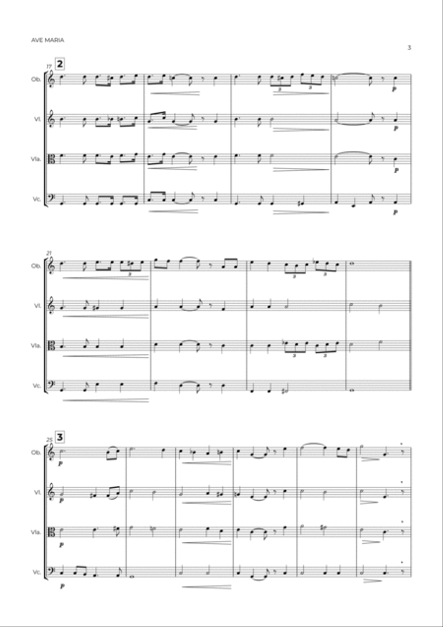 AVE MARIA - SCHUBERT – OBOE, VIOLIN, VIOLA & CELLO Small Ensemble scores gallery preview page 3