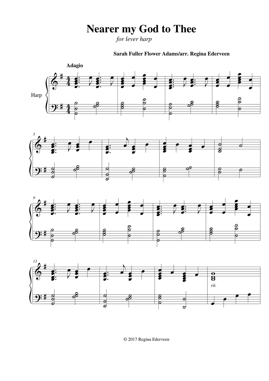 Nearer my God to Thee - lever harp solo Celtic Harp scores gallery preview page 1