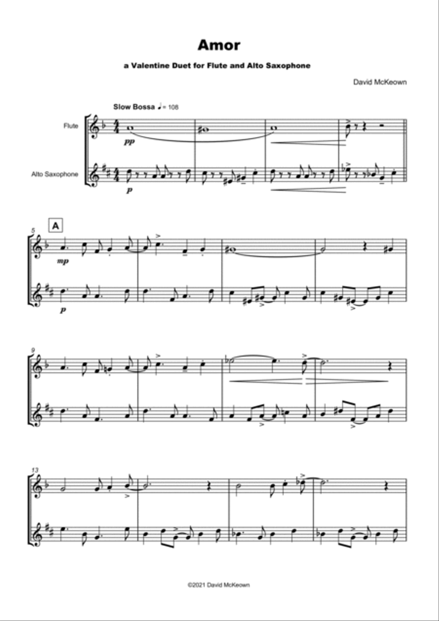 Amor, (Portuguese for Love), Flute and Alto Saxophone Duet Woodwind Duet scores gallery preview page 2