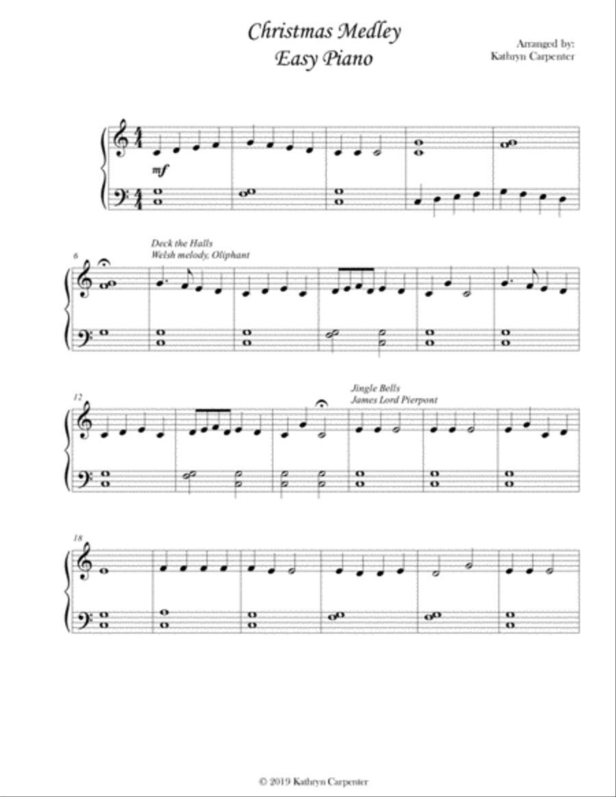 Christmas Medley of Songs (Easy Piano) Easy Piano scores gallery preview page 1
