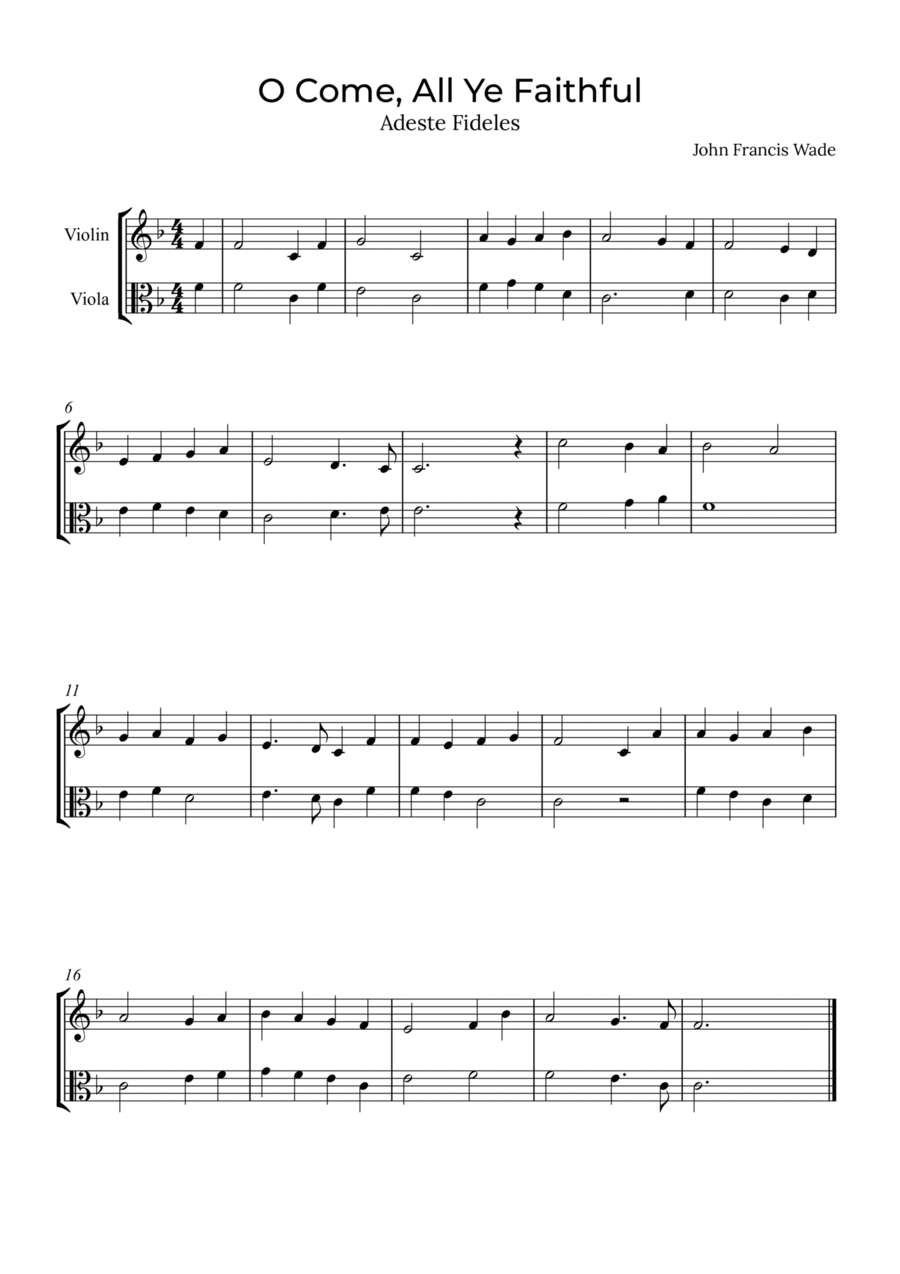 O Come, All Ye Faithful - Violin and viola String Duet scores gallery preview page 1