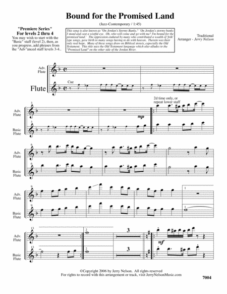 Bound for the Promised Land (Arrangements Level 2-4 for FLUTE + Written Accomp) image number null