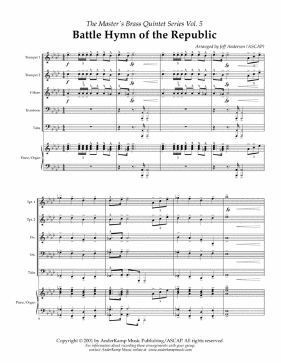 Battle Hymn of the Republic for Brass Quintet Brass Quintet scores gallery preview page 1