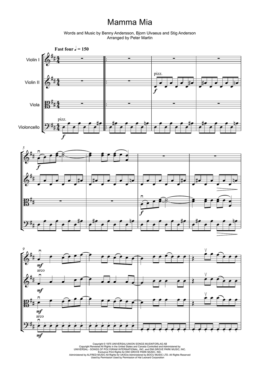 Mamma Mia String Quartet scores gallery preview page 1