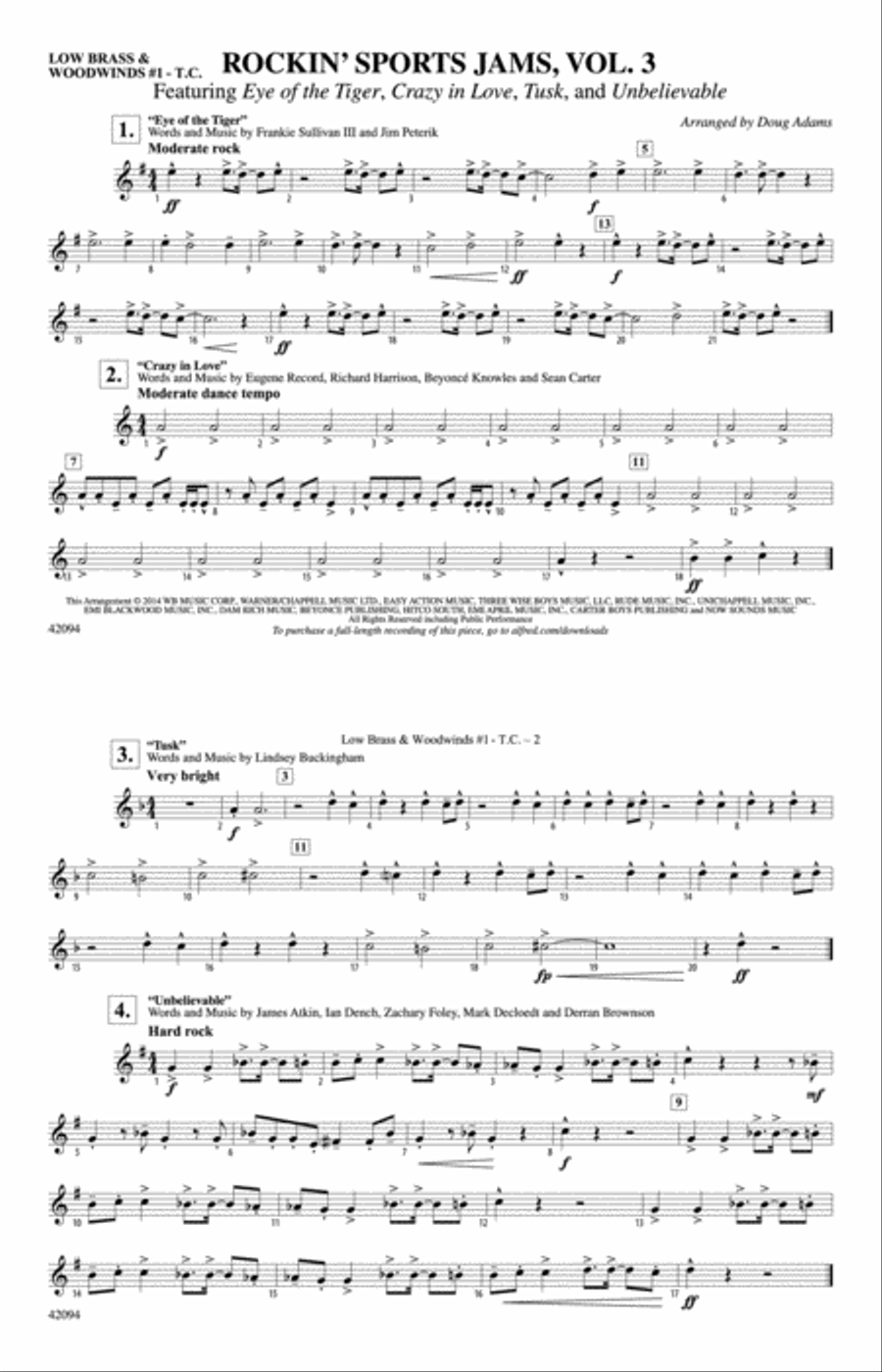 Rockin' Sports Jams, Vol. 3: Low Brass & Woodwinds #1 - Treble Clef Marching Band scores gallery preview page 1