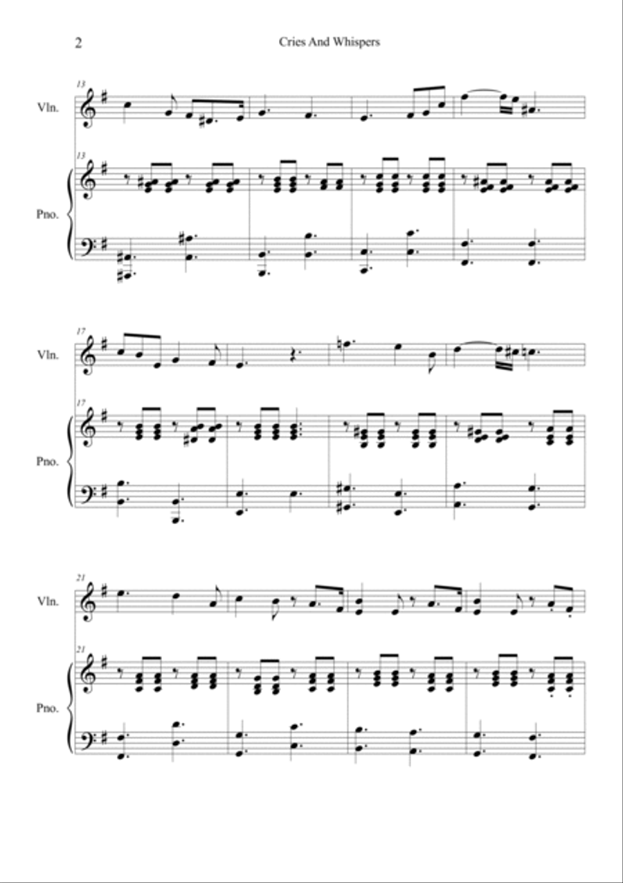 Cries and Whispers Violin Solo scores gallery preview page 2