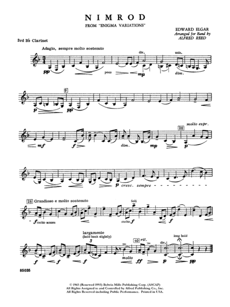 Nimrod (from Elgar's Variations): 3rd B-flat Clarinet