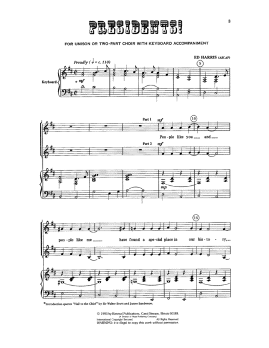 Presidents! Presidents! Unison Choir scores gallery preview page 3