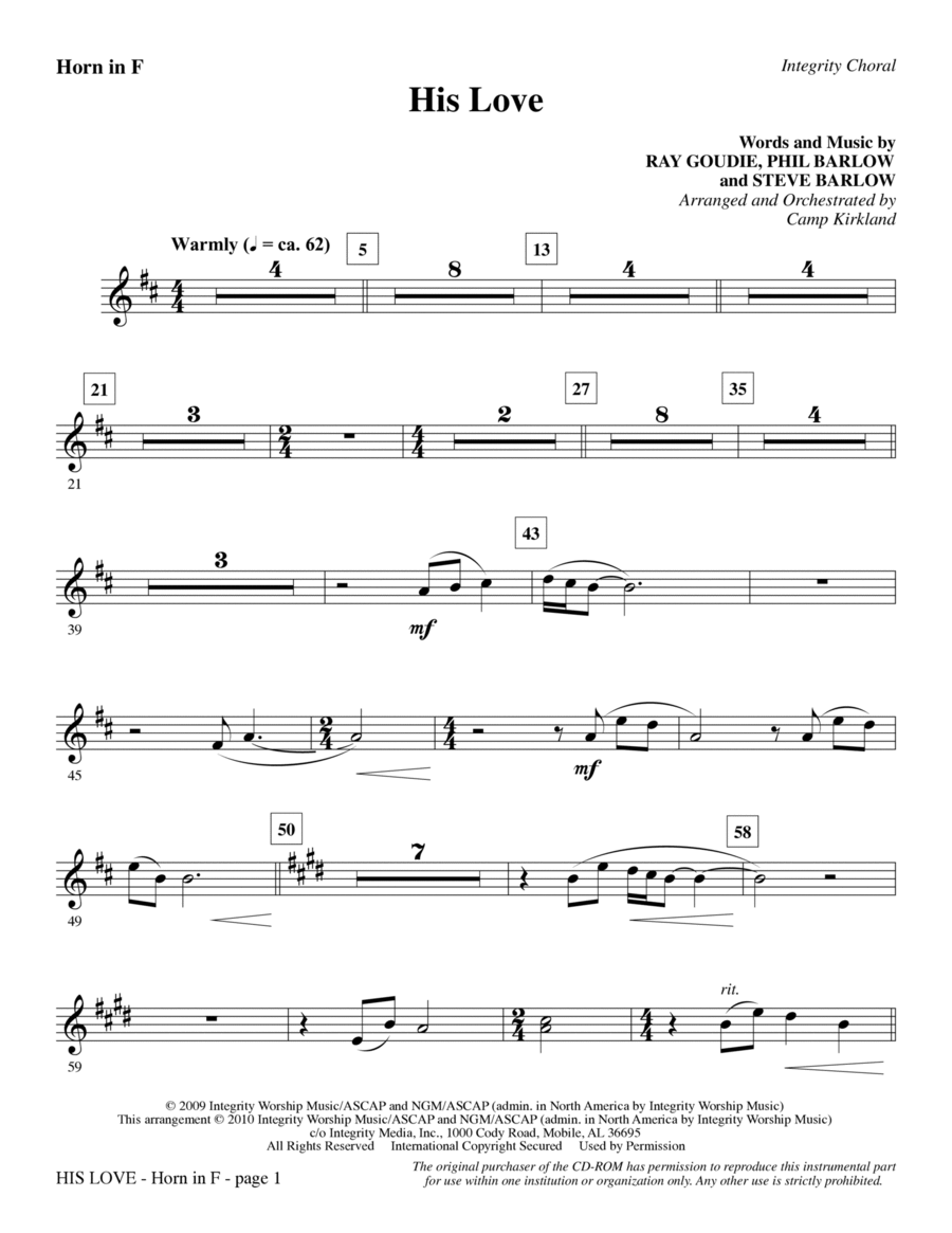 His Love - F Horn Choir scores gallery preview page 1