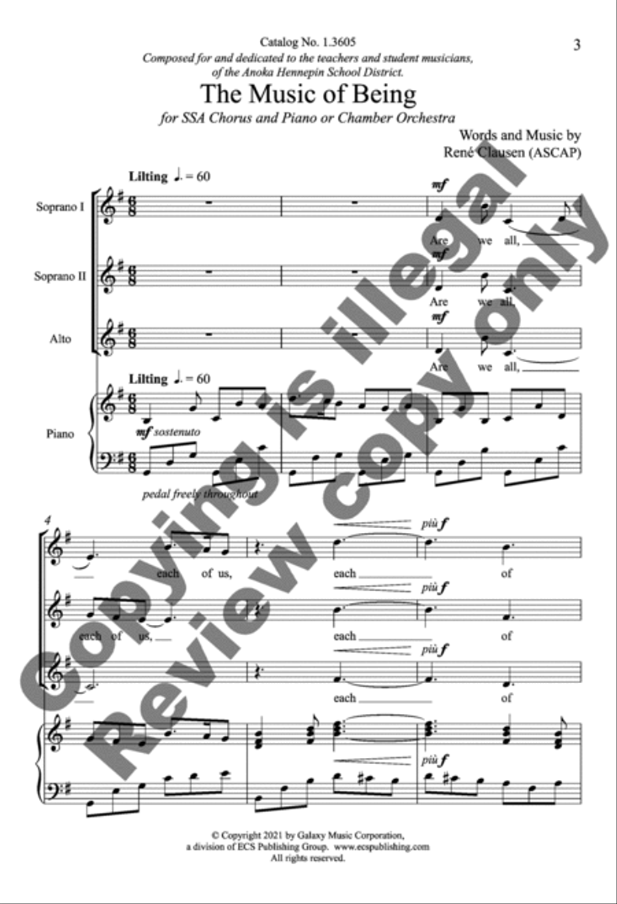 The Music of Being (Piano/Choral Score) SSA scores gallery preview page 3
