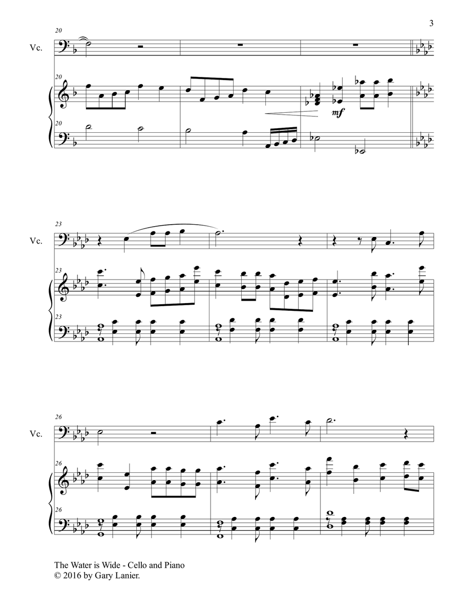 Gary Lanier: 3 Inspiring Hymn Tunes (Duets for Cello & Piano) Piano scores gallery preview page 4