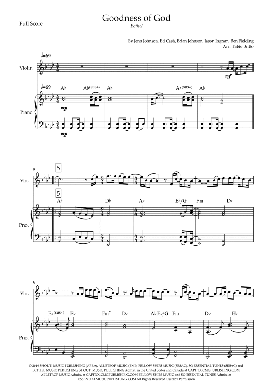 Goodness Of God Violin Solo scores gallery preview page 1
