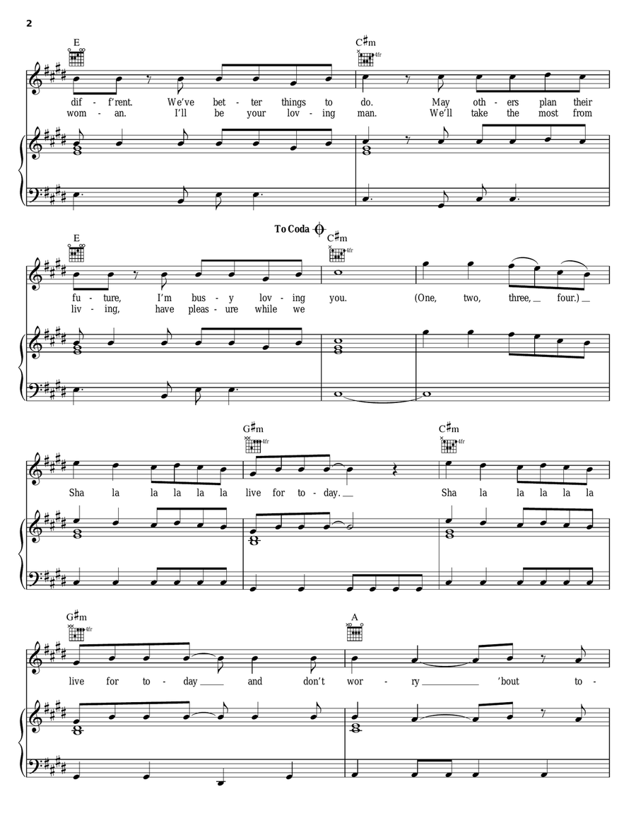 Let's Live For Today Piano, Vocal, Guitar scores gallery preview page 2