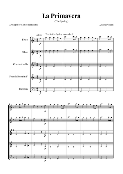 La Primavera (The Spring) by Vivaldi - Woodwind Quintet image number null