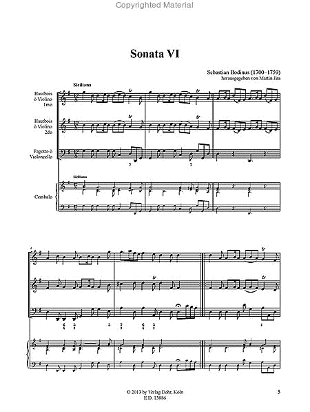 Sonata VI für 1. Violine (Oboe), 2. Violine (Oboe) und Basso continuo G-Dur (aus: Musicalische Divertissements, Teil IV)