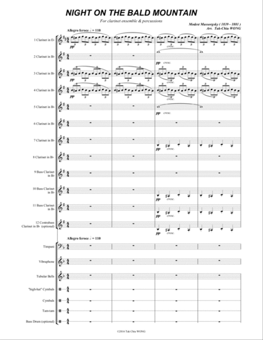 Night on the Bare Mountain arranged for Clarinet Ensemble Score and Parts Woodwind Ensemble scores gallery preview page 2