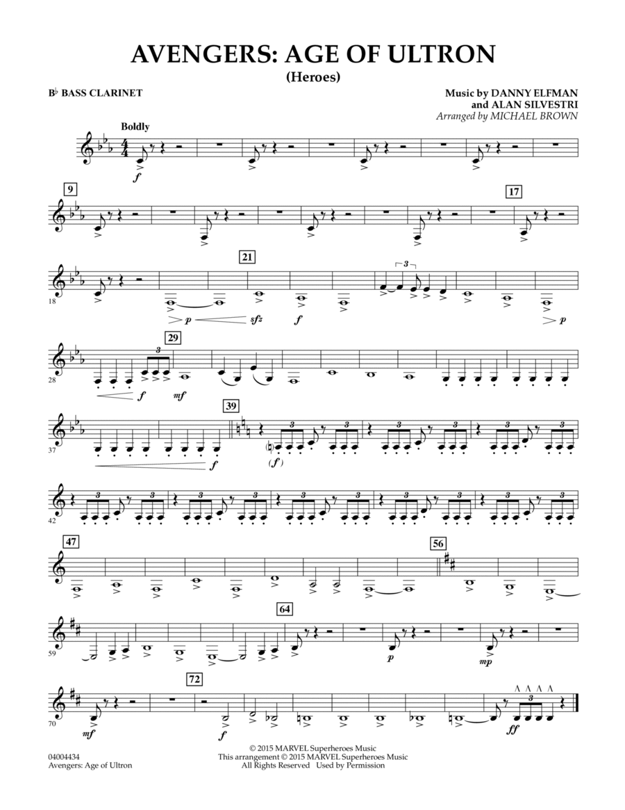 Avengers: The Age of Ultron (Main Theme) - Bb Bass Clarinet Concert Band scores gallery preview page 1