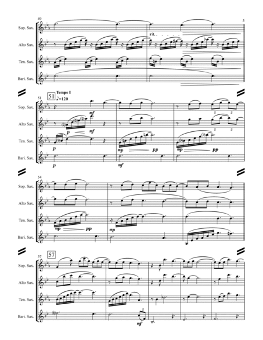 Clair de Lune (for Saxophone Quartet SATB) Saxophone Quartet scores gallery preview page 6