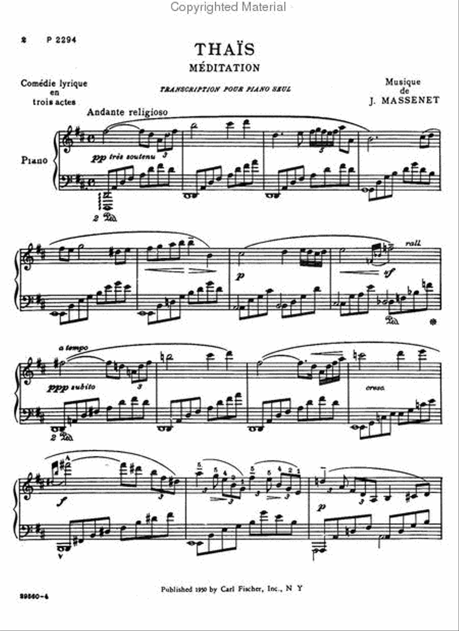 Meditation from Thais Piano Solo scores gallery preview page 2