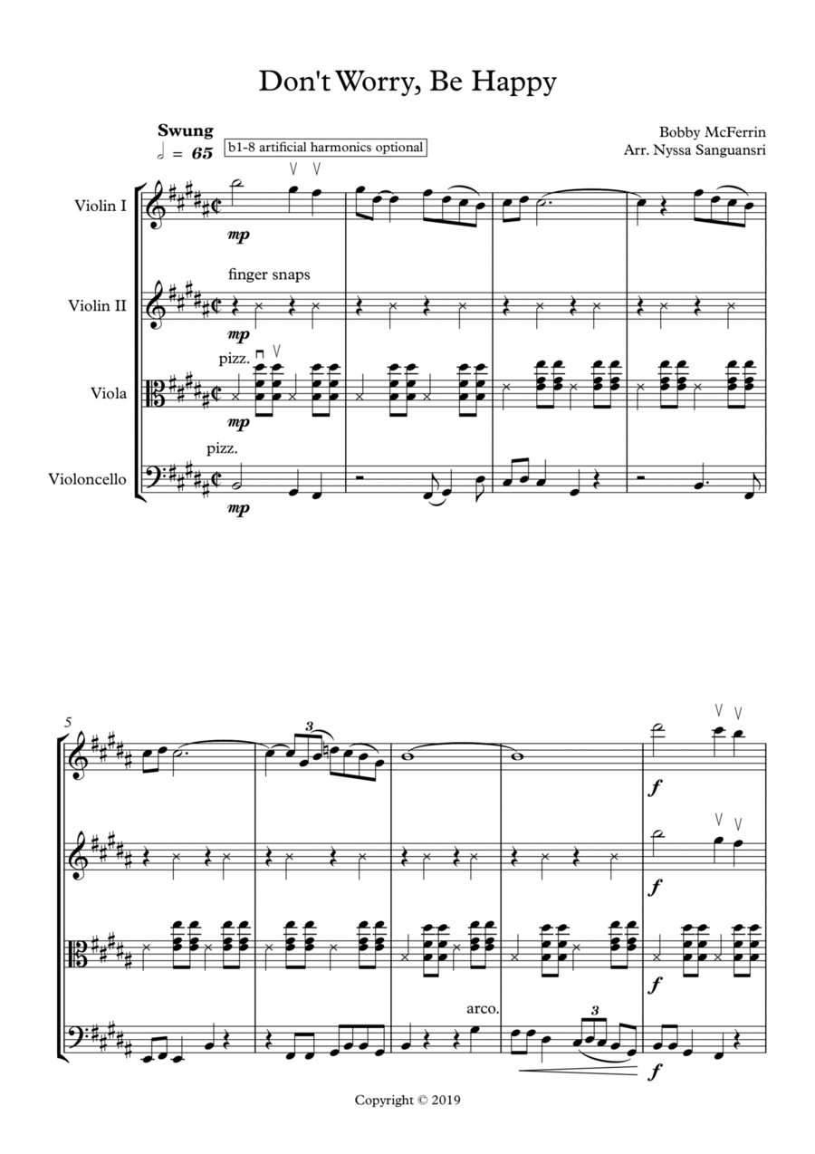 Don't Worry, Be Happy Don't Worry, Be Happy String Quartet scores gallery preview page 1
