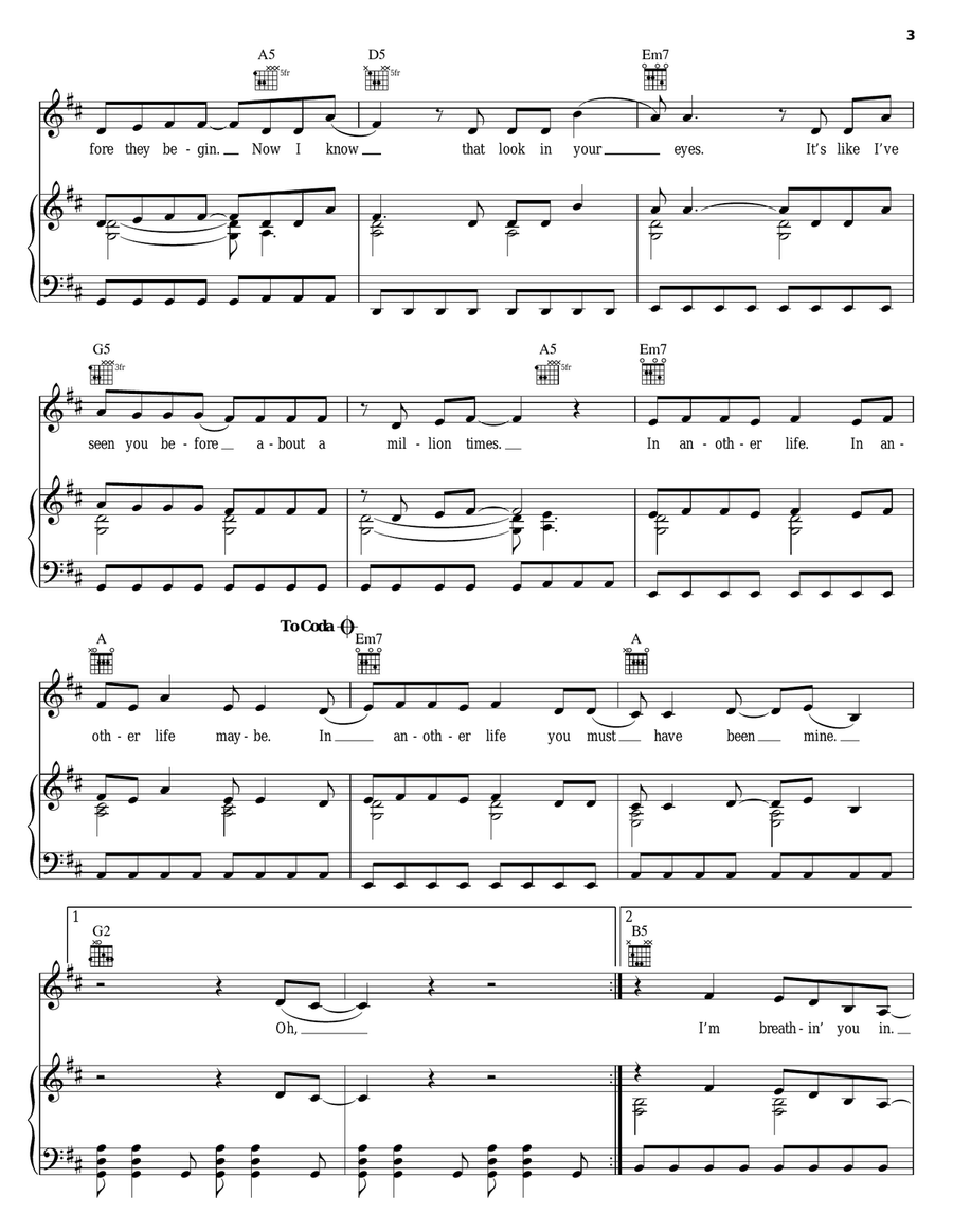 In Another Life Piano, Vocal, Guitar scores gallery preview page 3