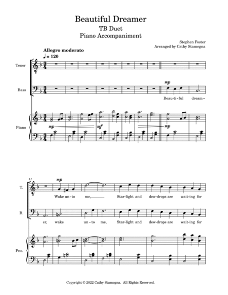 Beautiful Dreamer (TB Duet, Piano Accompaniment) TB scores gallery preview page 2