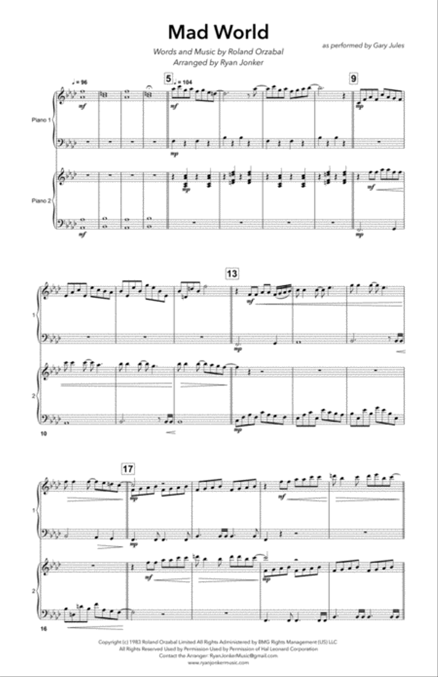 Mad World Easy Piano scores gallery preview page 1